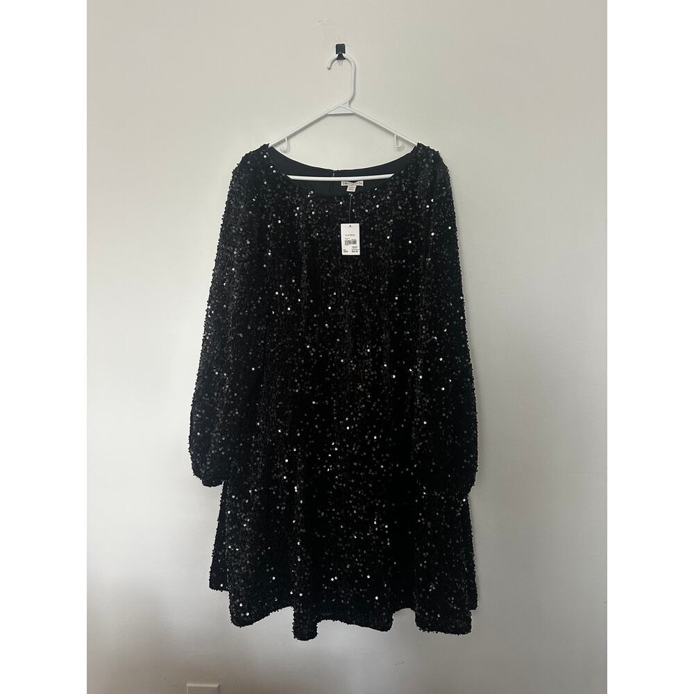 Cato Black Sequin Long Sleeve Shift Party Dress 22/24W Plus Size NWT